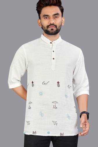 Off white linen hand woven kurta