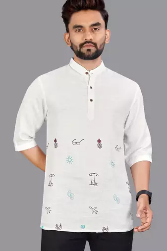 Off white linen hand woven kurta