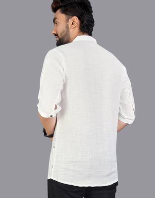 Off white linen hand woven kurta 2