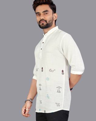 Off white linen hand woven kurta 3
