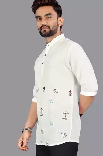Off white linen hand woven kurta
