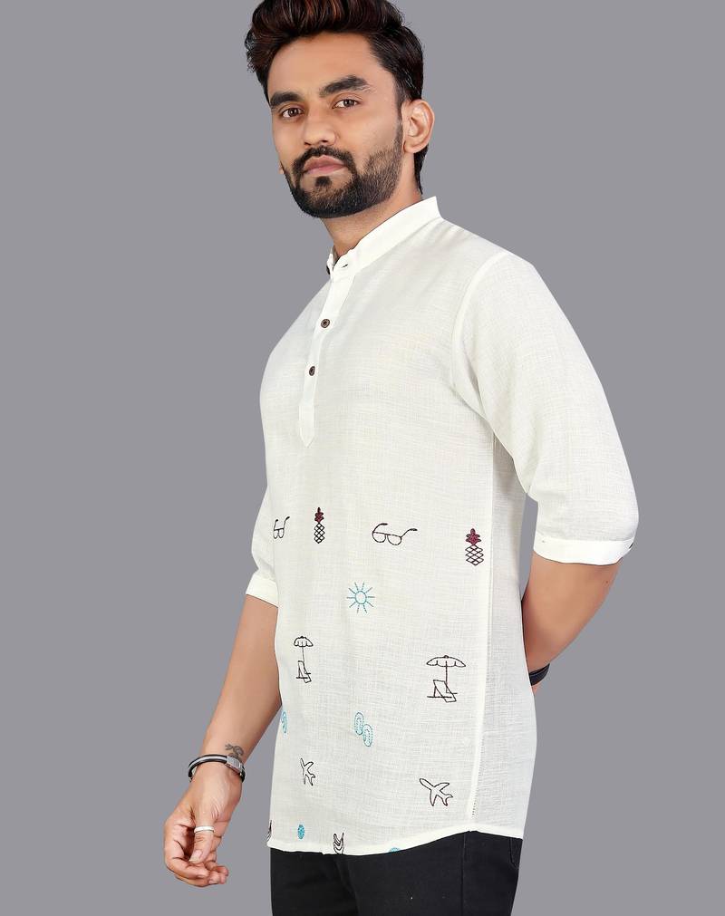 Off white linen hand woven kurta