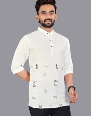 Off white linen hand woven kurta 4