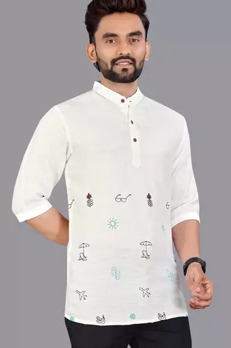 Off white linen hand woven kurta