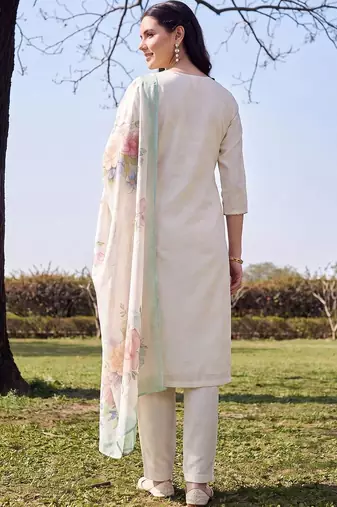 women floral embroidered regular thread work kurta with trousers & with dupatta