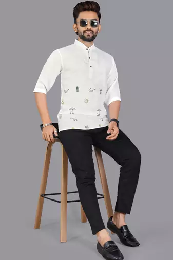 Off white linen hand woven kurta