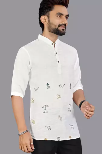 Off white linen hand woven kurta