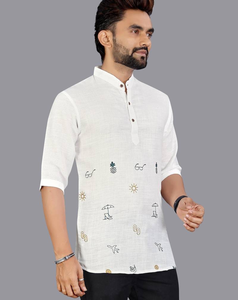 Off white linen hand woven kurta