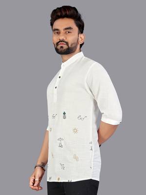 Off white linen hand woven kurta 3
