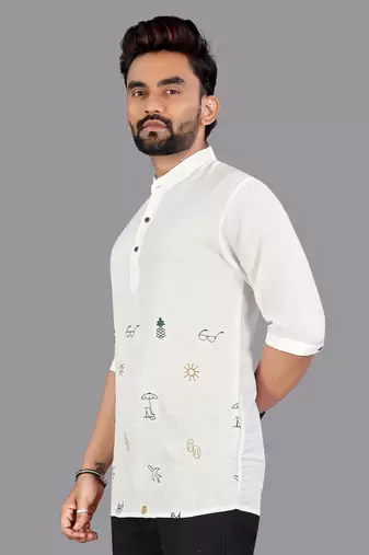 Off white linen hand woven kurta