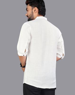 Off white linen hand woven kurta 4