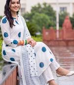 women printed regular cotton kurta with trousers & with dupatta