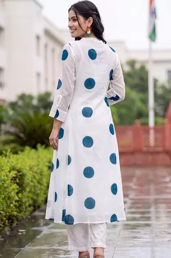 women printed regular cotton kurta with trousers & with dupatta