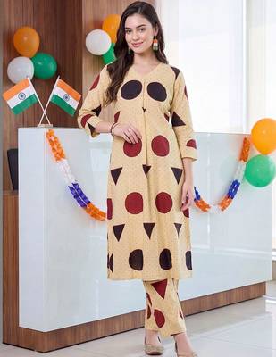 women printed regular cotton kurta with trousers 1