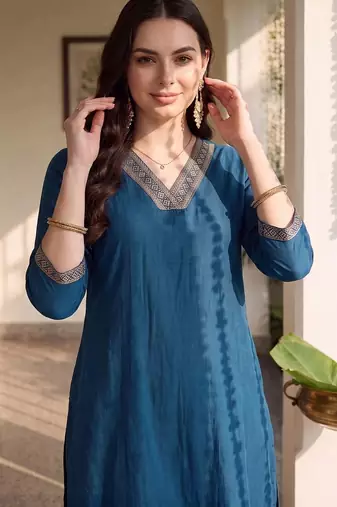 women ethnic motifs regular thread work kurta with trousers & with dupatta