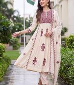 women ethnic motifs embroidered empire thread work kurta with trousers & with dupatta