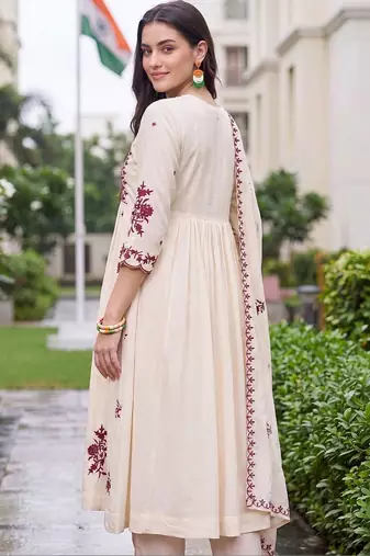 women ethnic motifs embroidered empire thread work kurta with trousers & with dupatta
