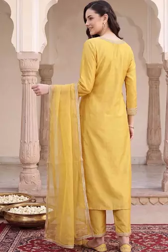 women regular sequinned kurta with trousers & with dupatta