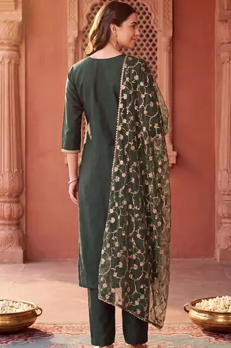 women ethnic motifs embroidered regular thread work liva kurta with trousers & with dupatta