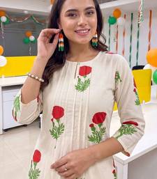 women floral printed regular cotton kurta with trousers