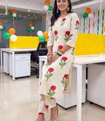women floral printed regular cotton kurta with trousers