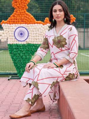 women floral printed regular cotton kurta with trousers 1