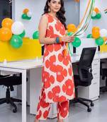 women floral printed regular cotton kurta with trousers