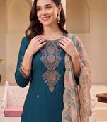 women ethnic motifs embroidered regular thread work kurta with patiala & with dupatta