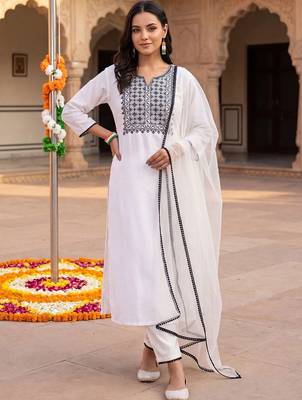 women ethnic motifs embroidered regular thread work kurta with trousers & with dupatta 6