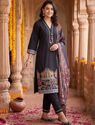 embroidered regular thread work kurta with trousers & with dupatta 6