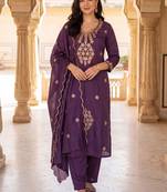 women ethnic motifs embroidered regular thread work kurta with trousers & with dupatta