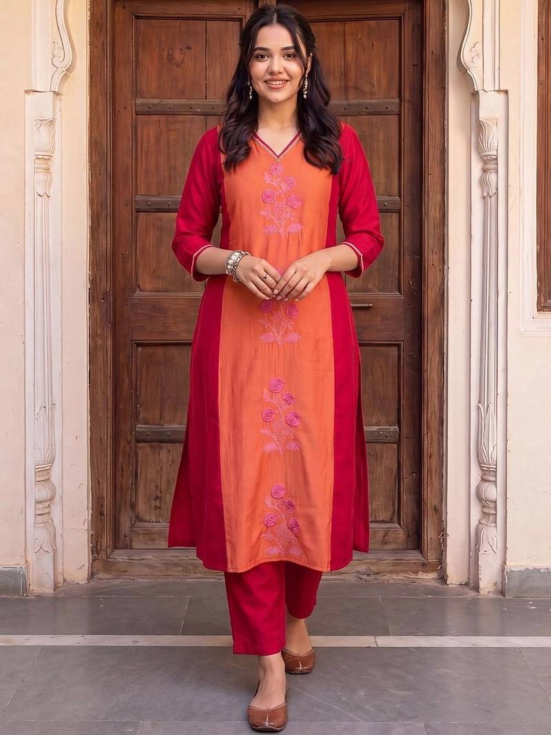 women floral embroidered regular thread work kurta with trousers