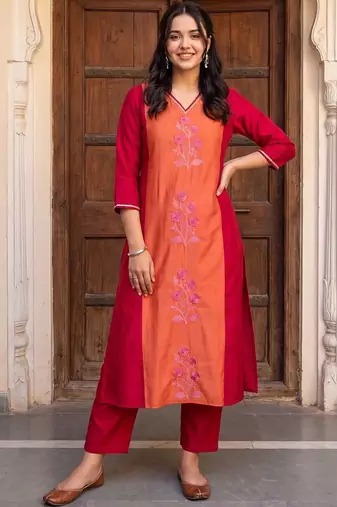 women floral embroidered regular thread work kurta with trousers