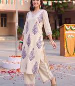 women ethnic motifs printed regular cotton kurta with palazzos