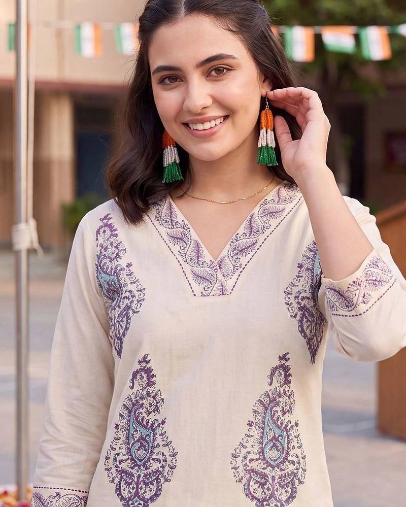 women ethnic motifs printed regular cotton kurta with palazzos