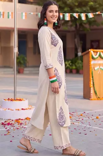women ethnic motifs printed regular cotton kurta with palazzos