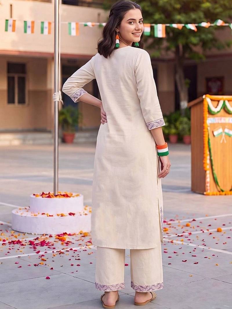 women ethnic motifs printed regular cotton kurta with palazzos