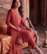 women ethnic motifs embroidered regular thread work kurta with trousers & with dupatta