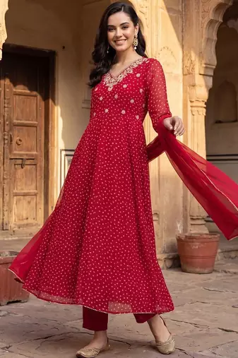women ethnic motifs printed regular thread work kurta with trousers & with dupatta