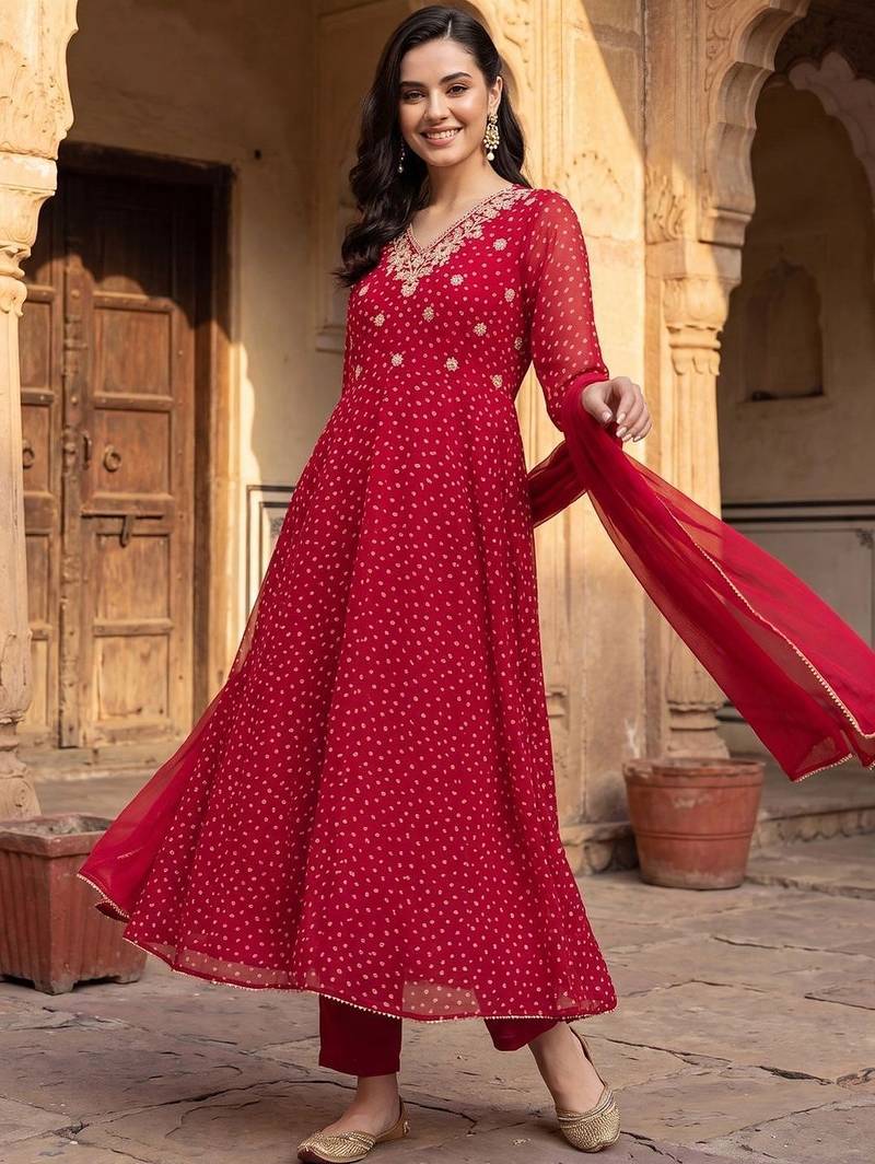women ethnic motifs printed regular thread work kurta with trousers & with dupatta