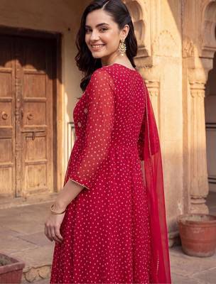 women ethnic motifs printed regular thread work kurta with trousers & with dupatta 2
