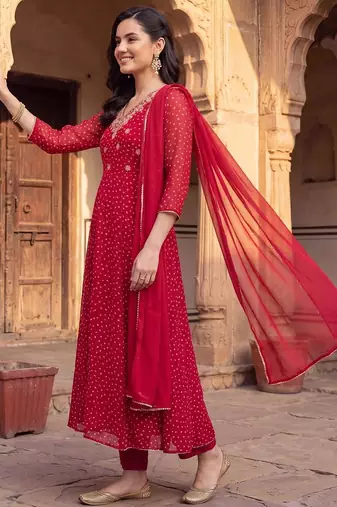 women ethnic motifs printed regular thread work kurta with trousers & with dupatta