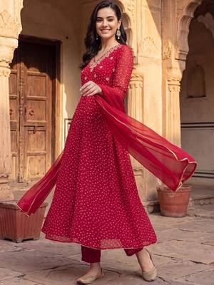 women ethnic motifs printed regular thread work kurta with trousers & with dupatta 4
