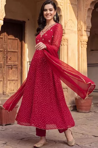 women ethnic motifs printed regular thread work kurta with trousers & with dupatta