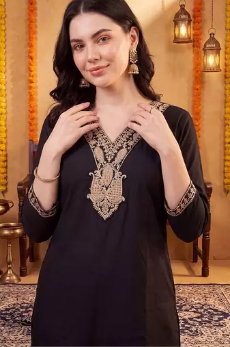 women regular thread work kurta with palazzos & with dupatta