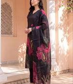 women floral printed regular linen kurta with trousers & with dupatta