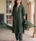 women regular gotta patti liva kurta with trousers & with dupatta