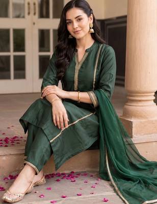 women regular gotta patti liva kurta with trousers & with dupatta 4