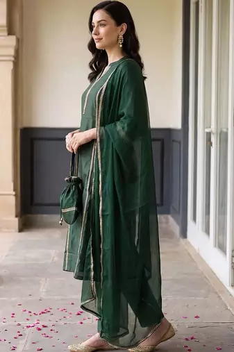 women regular gotta patti liva kurta with trousers & with dupatta