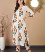 women floral printed regular cotton kurta with trousers